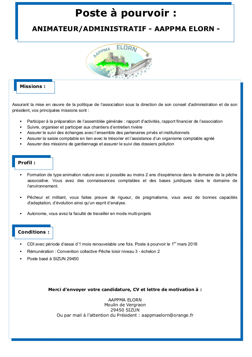 Annonce animateur AAPPMA ELORN
